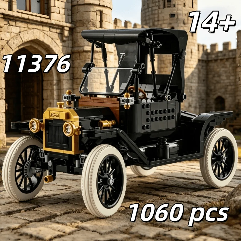

2026 Hot Convertible Retro Vintage Car 11376 Ford T Model Car 1060pcs Building Block Puzzle Model Toys Birthday Holiday Gifts