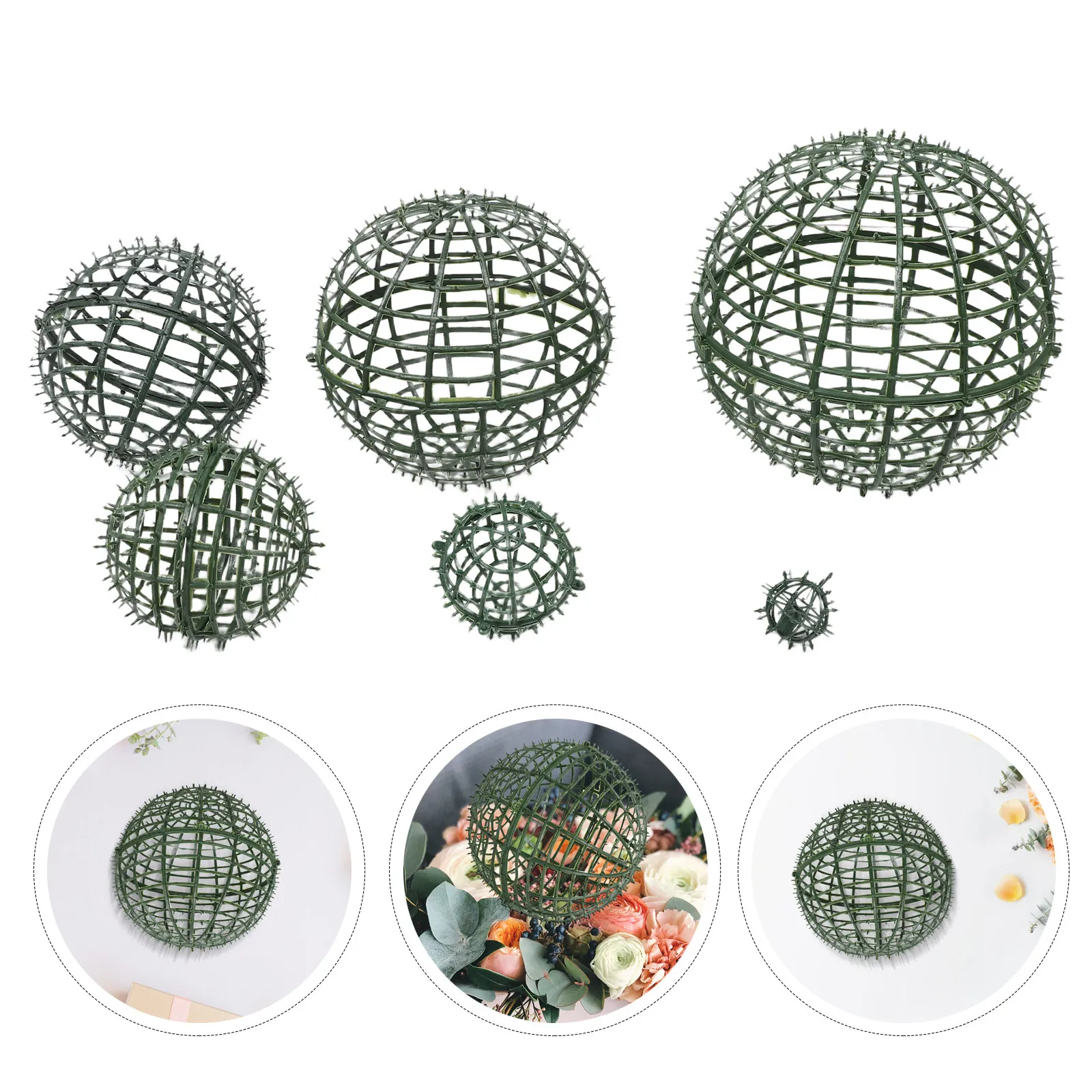 6Pcs Plant Support Cage Topiary Ball Rack Plastic Frame Flower Stand Outdoor Garden Artificial Green Ball Holder 5Cm 10Cm 15Cm