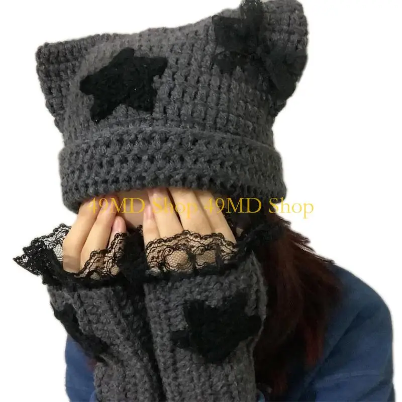 49MD Knitted Ear Hat for Students Adult Windproof Foldable Winter Hat Handmade Ear Keep Warm Cycling Hat