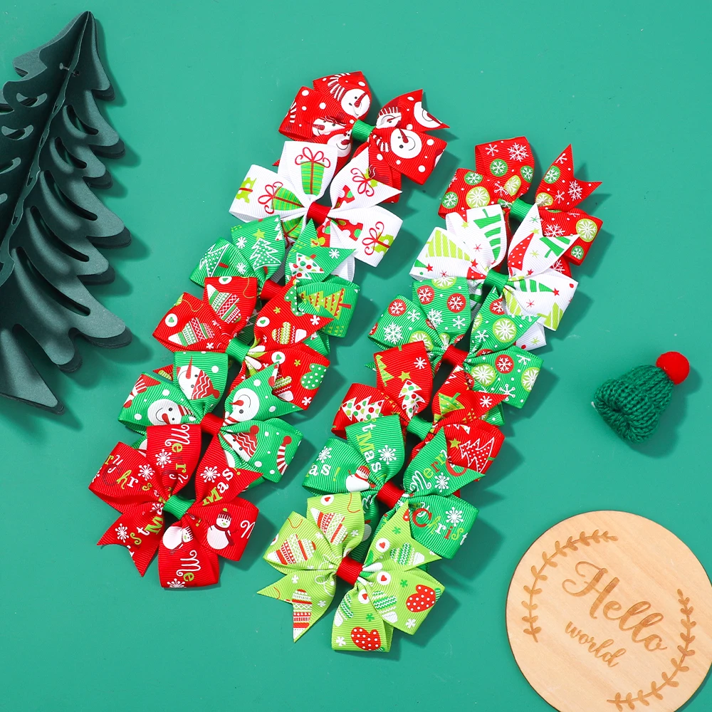 

3.15'' Lovely Christmas Printed Hair Bows Clip for Baby Girls 2026 New Years Holiday Hairpin Kids Hair Accessories Party Gift