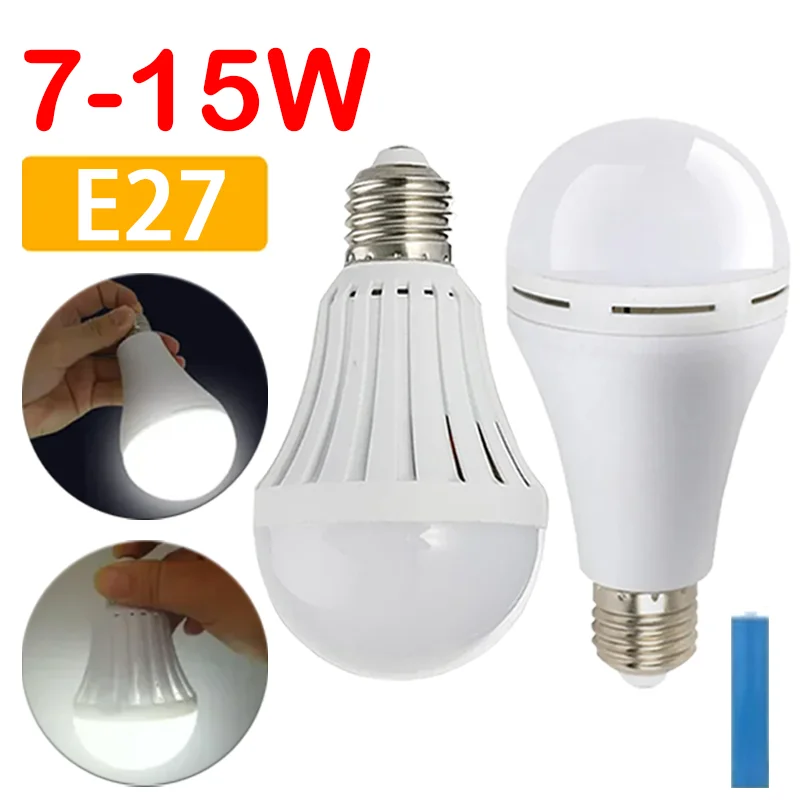 

5/7/9/12/15W Cold White E27 Emergency Light Bulbs Rechargeable LED Smart Light Energy Saving Lamps Lighting During Power Outages