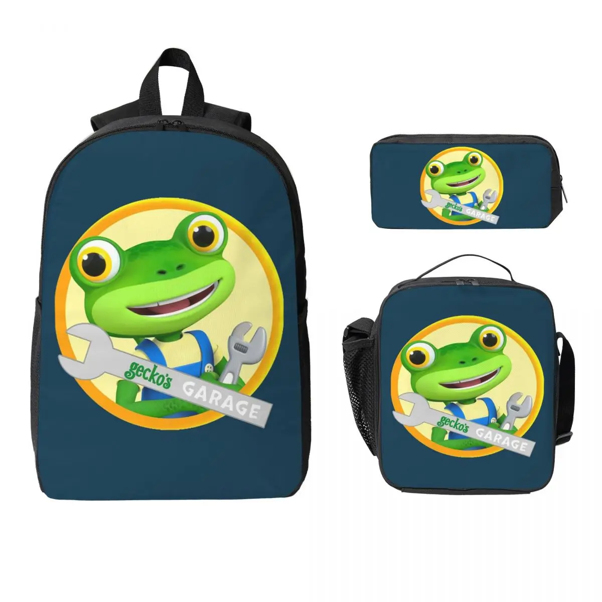 

Gecko Garage Backpack Boys Girls BookBag School Bag Computer Shoulder Bags 3ps Insulated Lunch Bag Pencil Case