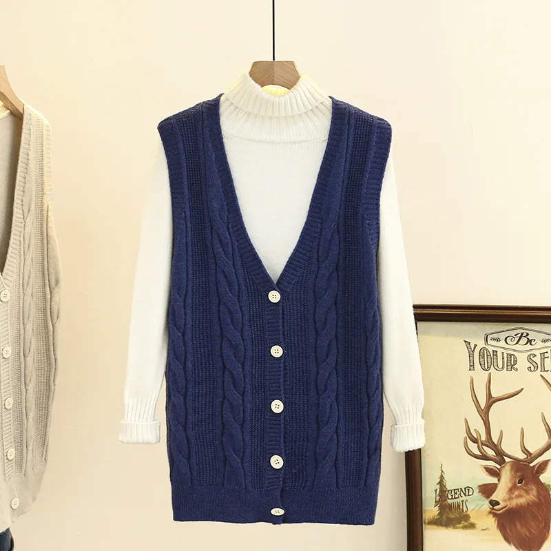 

Plus Size Sweater Vest Women Clothing High Strecth Knitted Cardigan VINTAGE V-Neck Twist Sleeveless Jumper Autumn Winter