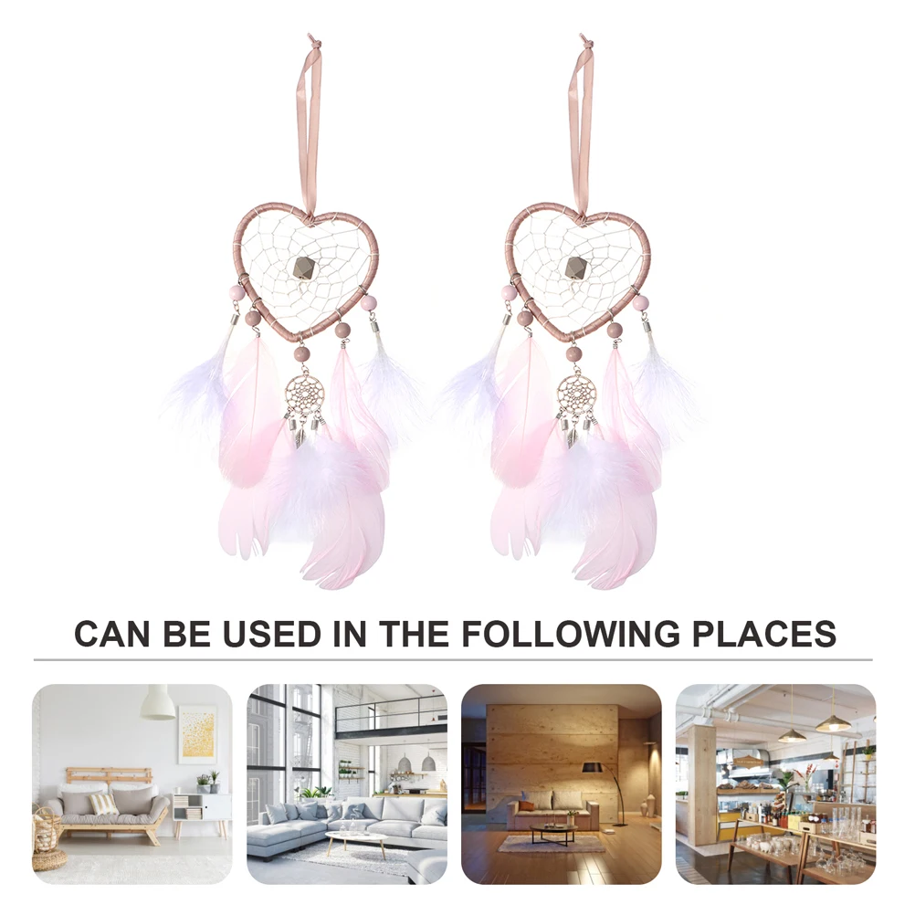 

2pcs Woven Dream Catcher Home Wall Ornament Decor For Bedroom Party Christmas Gift Hanging Decoration Heart Wall