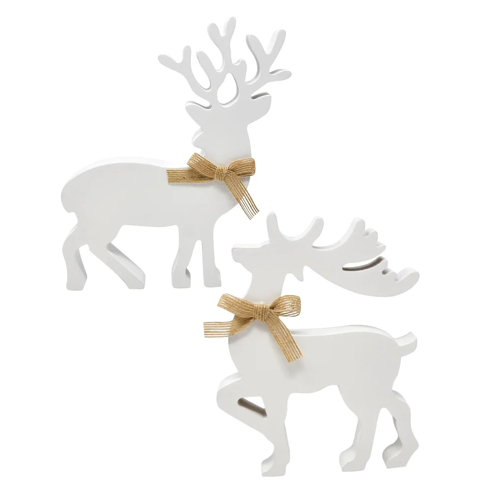 

2Pcs White Wood Rustic Reindeer Xmas Tabletop Sign Holiday Decor Tiered Tray Centerpiece Home Party Decoration