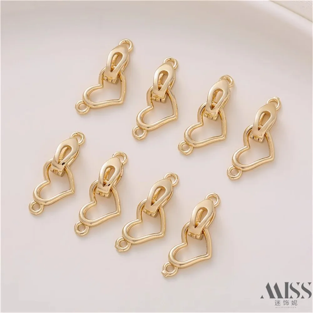 

14K Bag Gold Double Hanging Smooth Peach Heart Connection Buckle DIY Handmade Bracelet Necklace Finishing Accessories