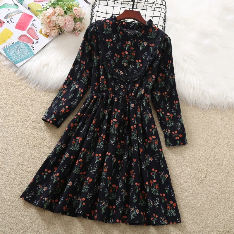 Autumn Spring Baby Girls Dresses Long Sleeve Chiffon Floral Print Dresses Cute Family Holiday Beach Clothes 4 6 8 9 10 12 Years