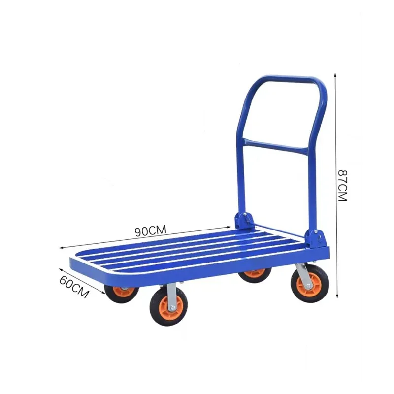 New Warehouse Portable Transportation Steel Heavy Duty Metallic 150kg 300kg 400kg Platform Trolley Carts