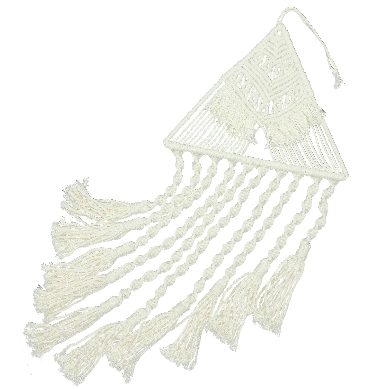 Boho Makrama Tkana Dekoracja Ścienna Trójkątna z Frędzlami Ręcznie Robiona Gobelin Ozdoba Ścienna w Stylu Boho do Sypialni