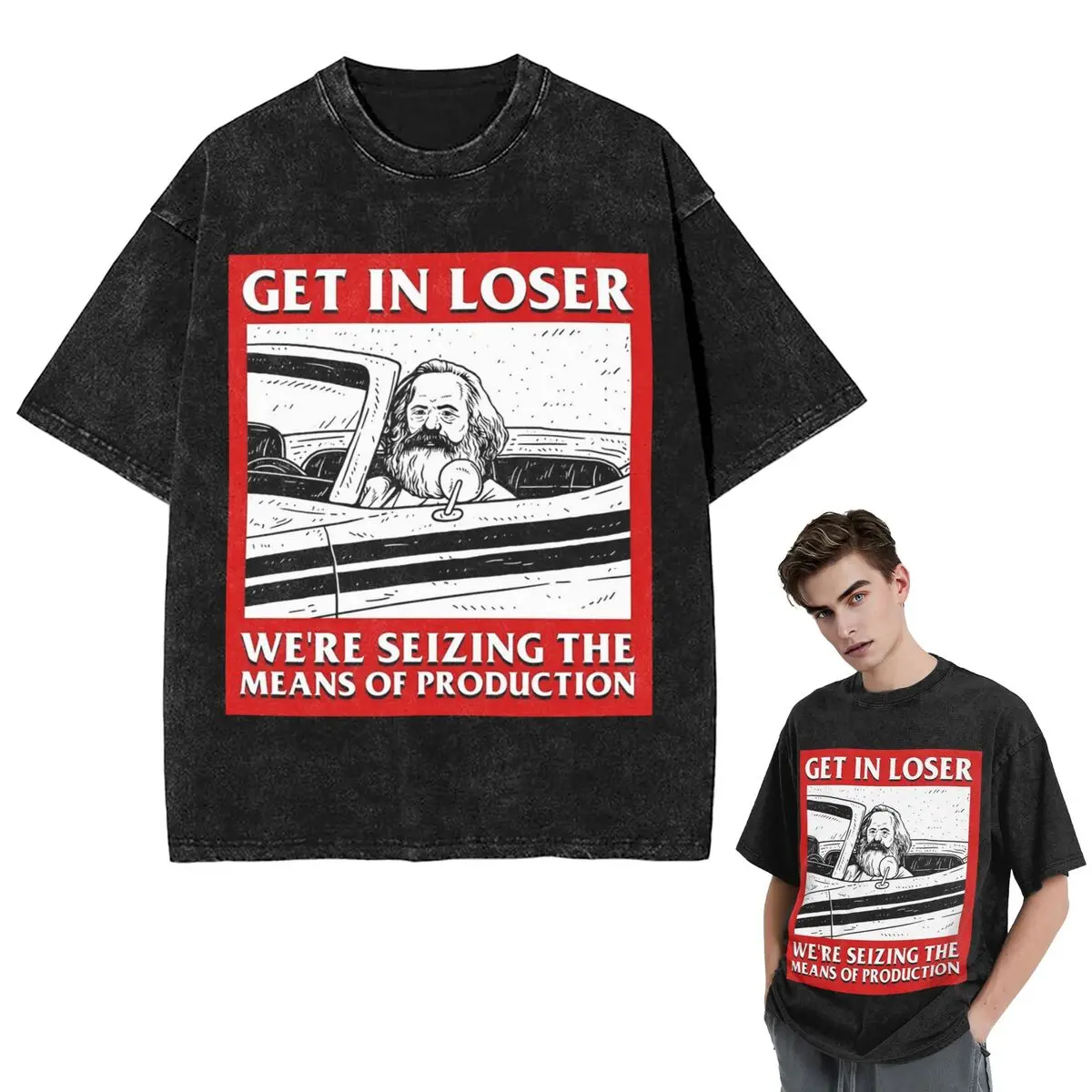 Streetwear T-Shirts Get In Loser We're Seizing The Means Of Production Washed T Shirt Short Sleeve Hip Hop T-Shirt Tops Tees