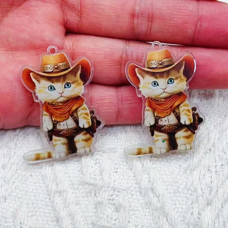 10 pieces of acrylic cartoon cat jewelry pendant DIY earrings keychain jewelry production process jewelry