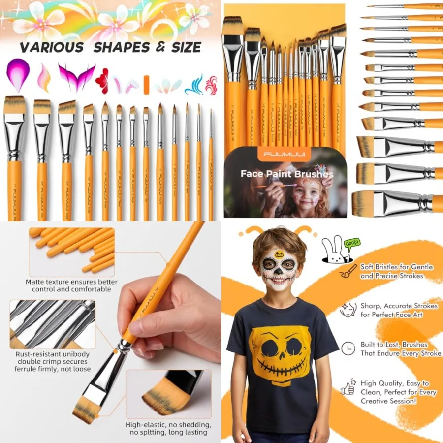 

Face Painting Brushes 13pcs Professional Synthetic Brushes for Face and Body Painting with Halloween Cosplay Costume and Theate