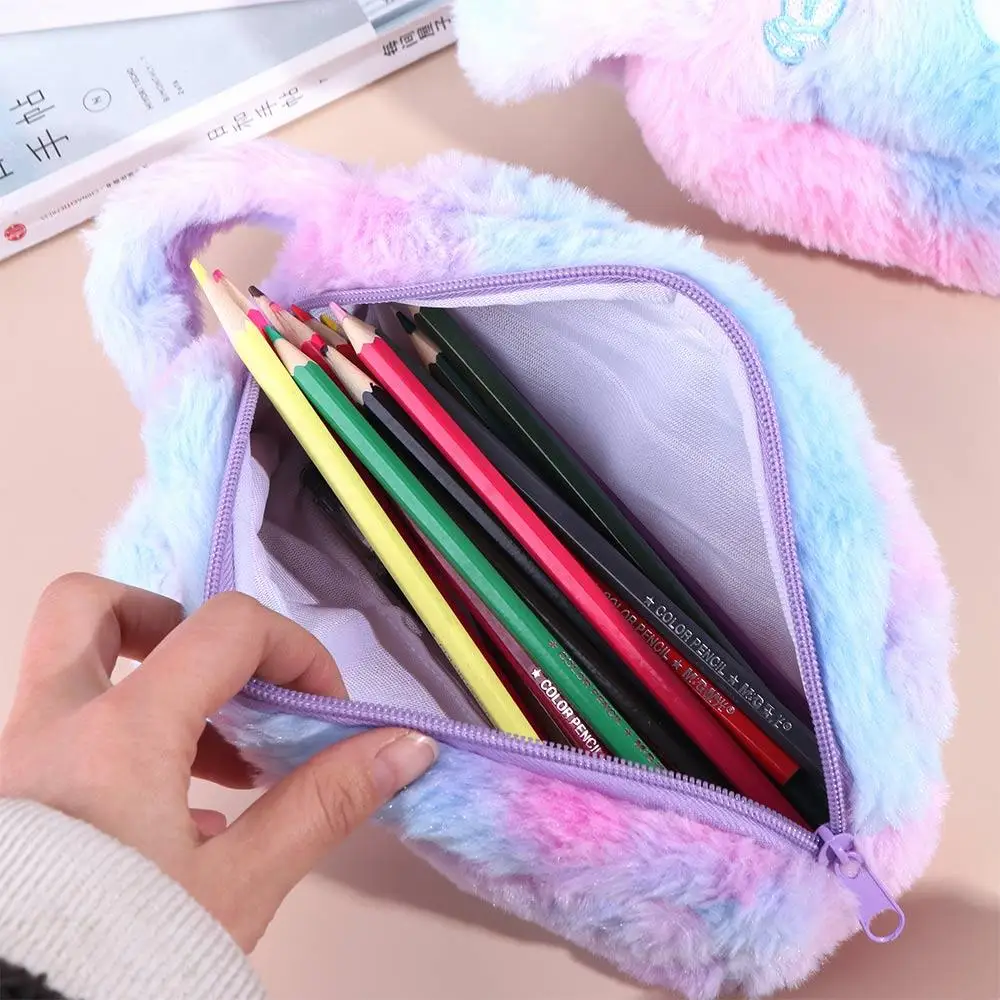 Lovely Plush Bag Plush Pencil Case Dirt-proof Large Capacity Pencil Pouch Kawaii Portable Cartoon Plush Pen Bag Stationery