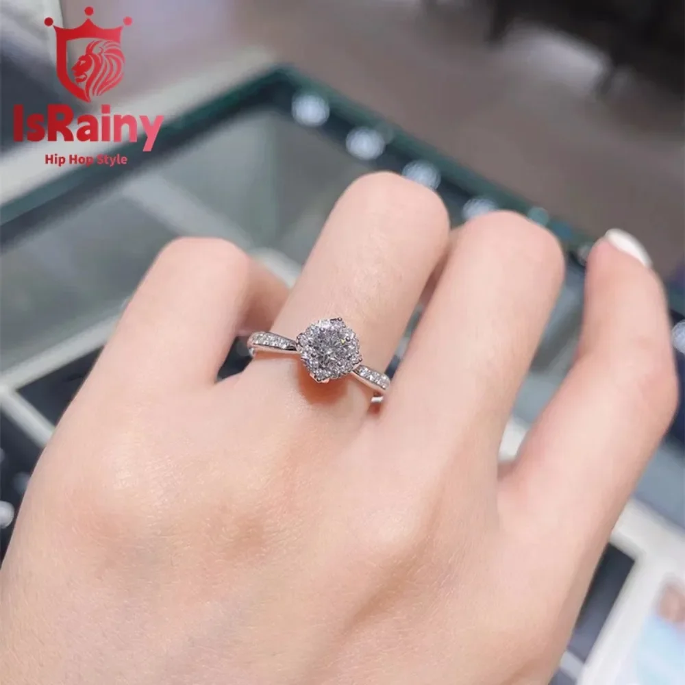 

IsRainy 925 Sterling Silver D Color 5MM Round 3EX Cut Moissanite Diamond Rings For Women Wedding Anniversary Fine Jewelry Gift
