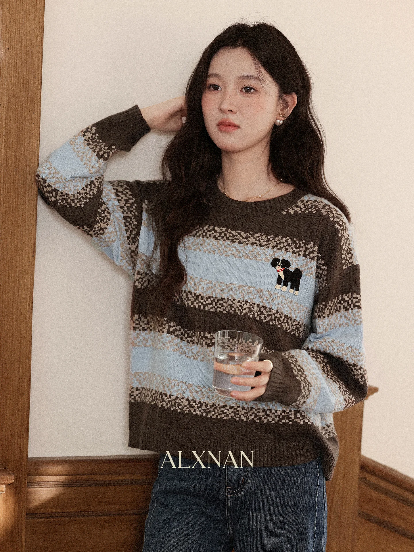 

Loose Long Sve Women's Sweater Color Blo Design Casual Sle Blue And Coffee Casual Faion Autumn New Arrival Top