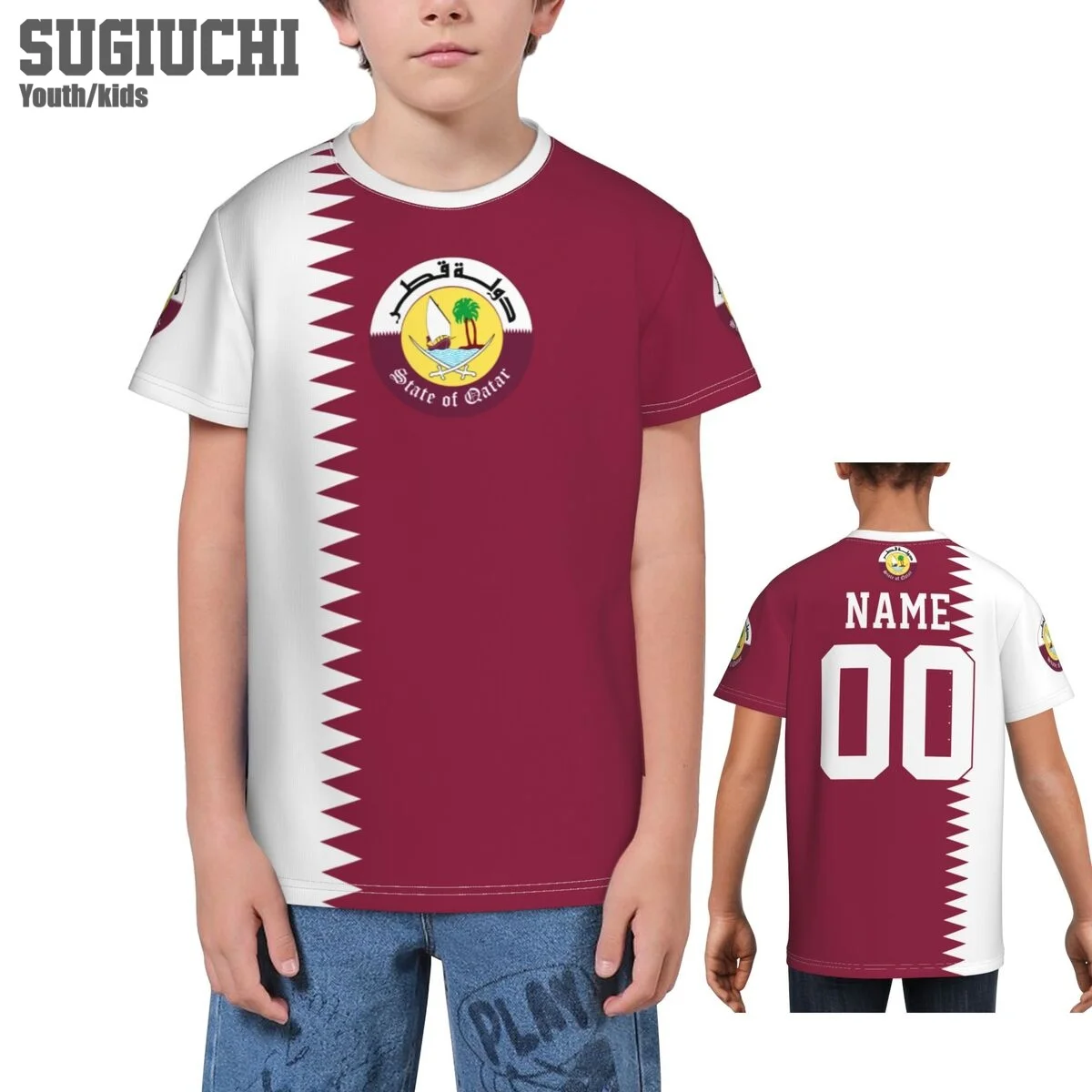 Custom Name Number Qatar Flag Emblem 3D T-shirts For Kids Youth Boy/Girl Tees jersey Soccer Football Fans Gift T shirt