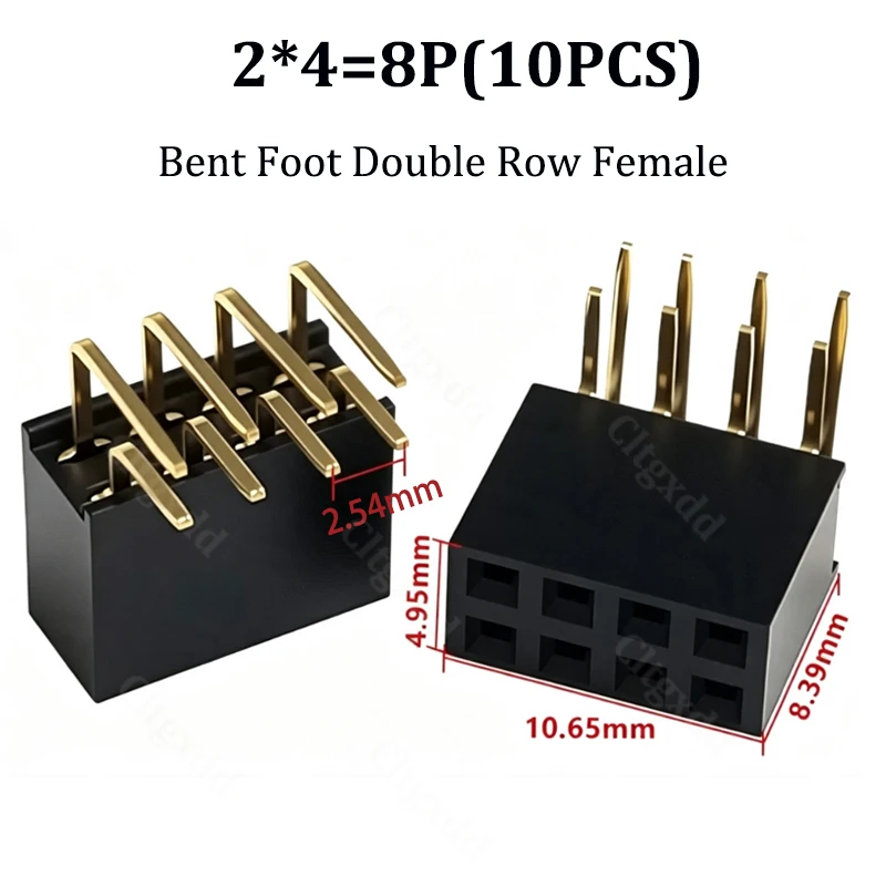 10 Stück 90-Grad-Winkelstecker, zweireihig, Buchsenleiste, 2,54 mm Rastermaß, PCB-Buchsenstecker, 2×3, 2×4, 2×5, 2×6, 2×7, 2×8, 2×20, 2×40 Pins – Detail 14