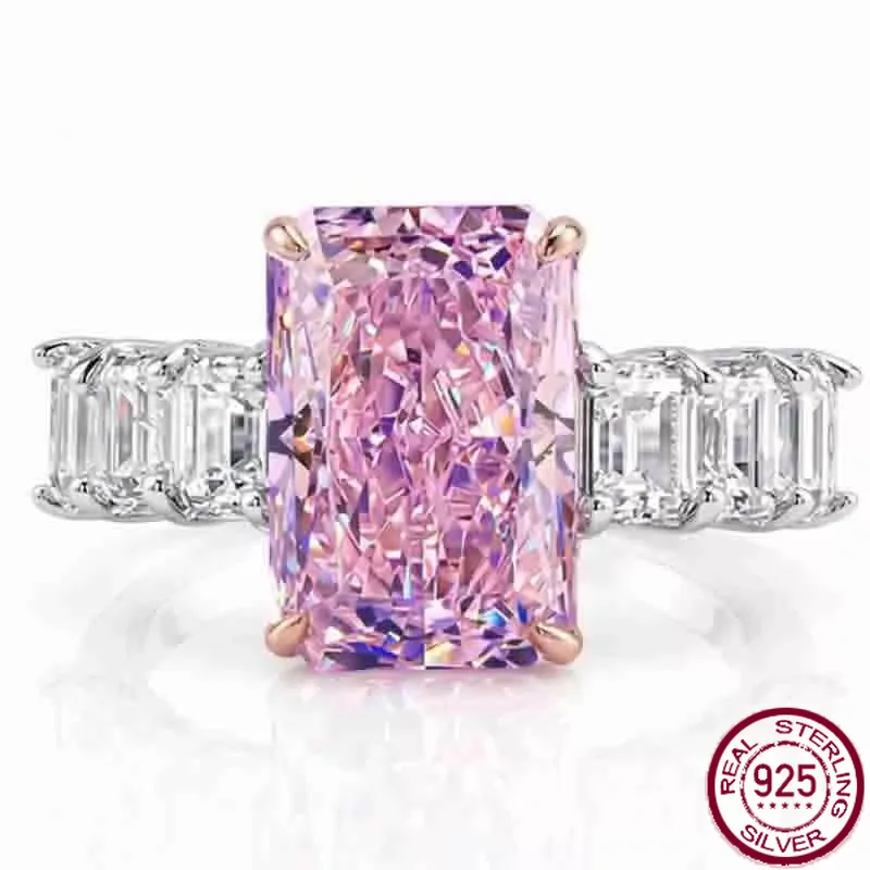 Yaranyan 925 Sterling Silver Crushed Ice Cut 8*12 MM Lab Sapphire High Carbon Diamonds Engagement Ring for Women Fine Jewelry