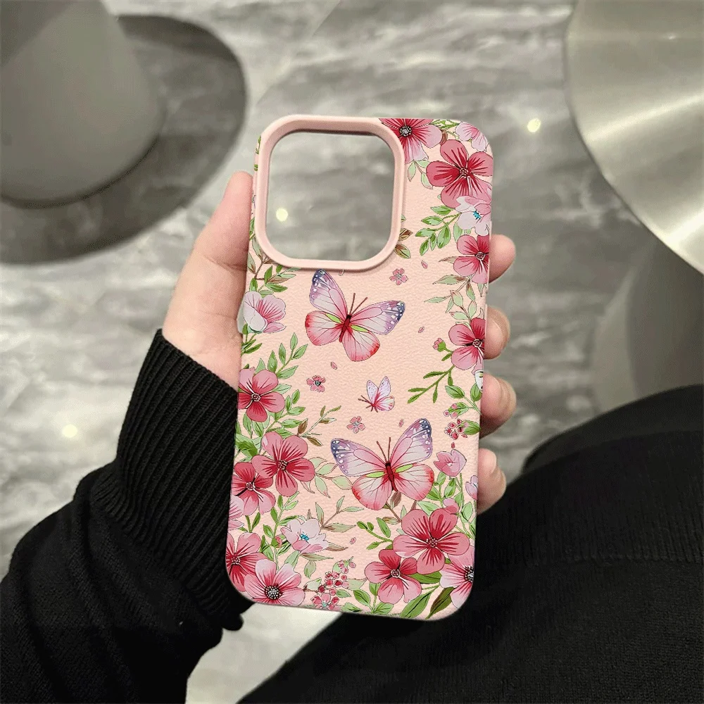 Rosa geblümte Schmetterlings-Handyhülle für iPhone 17 16 15 14 13 12 11 Pro Max 16 15 14 Plus 17 16 15 Pro 17Air Silikon-Matt-Cover – Detail 7