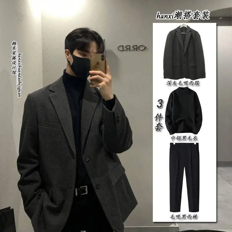 1-A122  Pad Suit Jacket Men's Winter Thickened Light Mature Korean Men's High-end Sense Ripper Handsome Woolen Suit suit