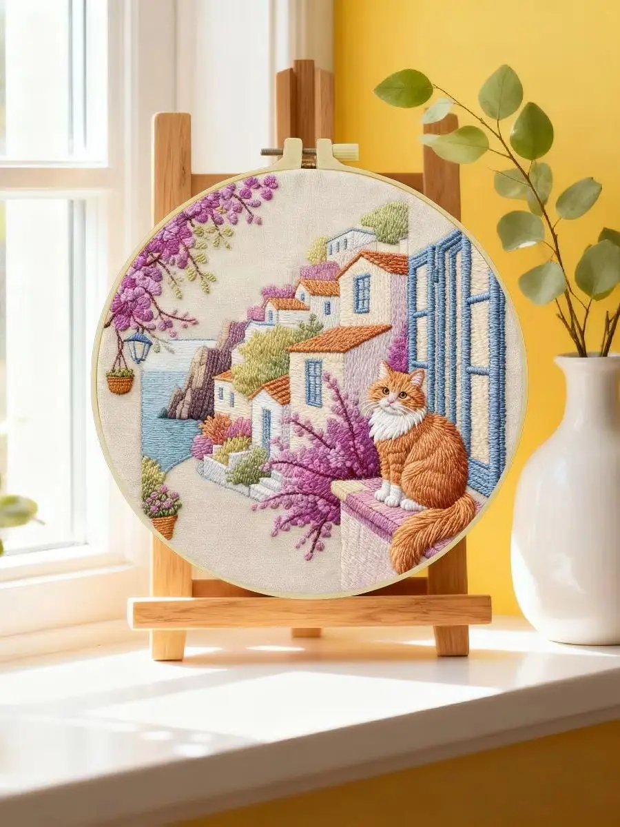 1 Stück 20X20CM/15X15CM 7,87/6,3 Zoll Haus-Stickerei-Starter-Kit DIY-Kit DIY-Stickerei-Set Handarbeiten Malerei Heimdekoration – Detail 6