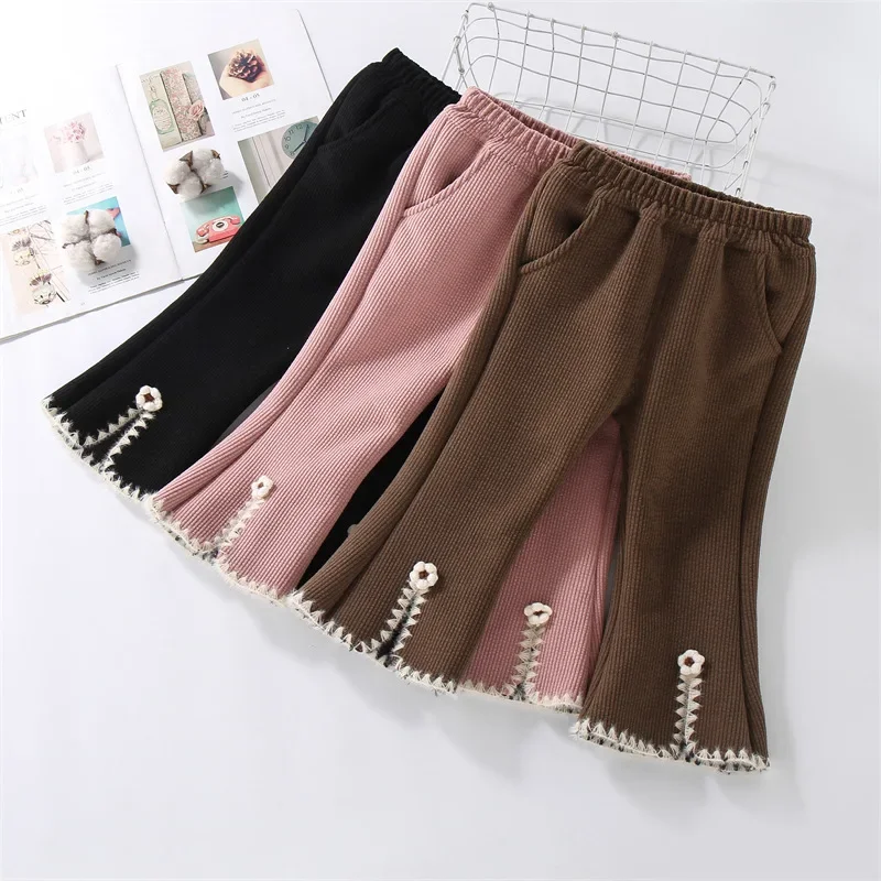 Girls' velvet pants winter baby micro-flared pants thickened long pants winter children's thermal