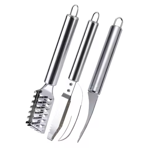 3Pcs Fish Scaler Set Household Stainless Professional Fish Scale Removers Ergonomic Grip Labor Saving Kitchen Supply Easy