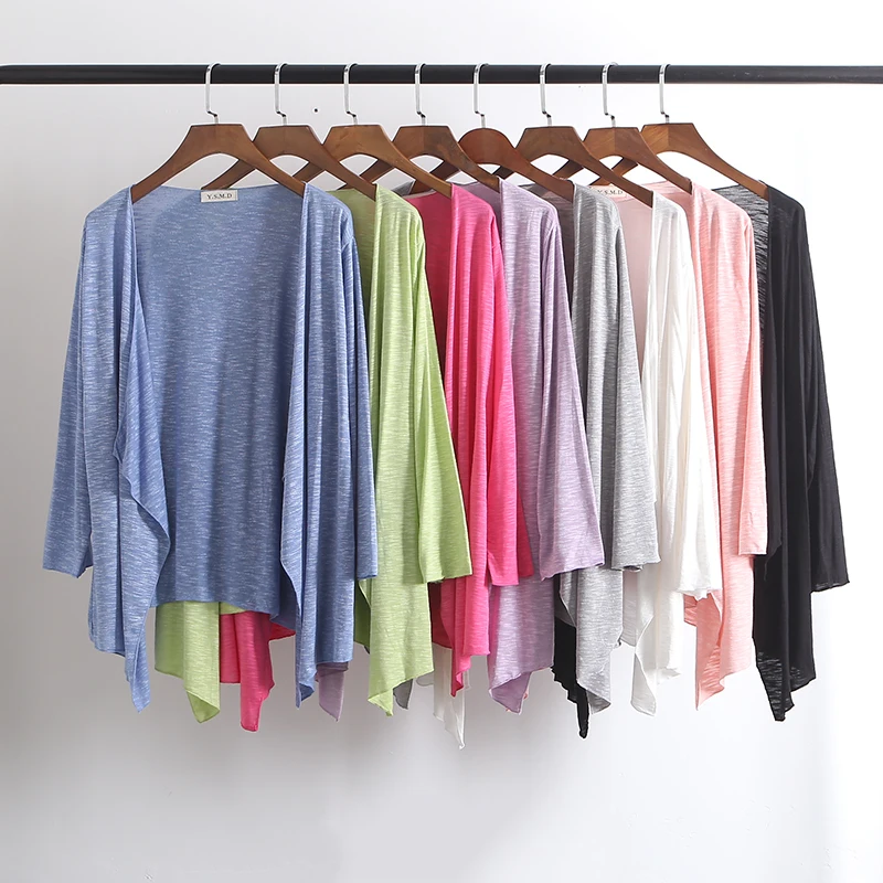 

Летний женский свободный кардиган из бамбукового вискозного волокна с длинными рукавами, защита от солнца, для кондиционированных помещений, средней длины, оверсайз