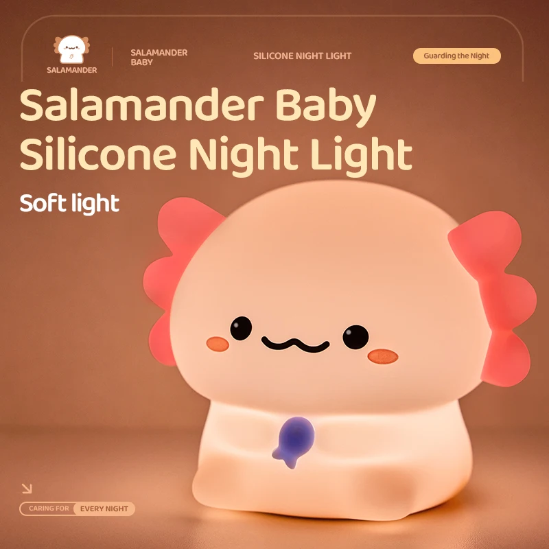 Rosa Axolotl LED-Nachtlicht, USB wiederaufladbar, Touch-Lampe, 3-stufige Helligkeit, Timing-Licht, niedliche Tier-Nachttischlampe, Geschenk für Kinder
