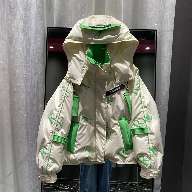 

Короткое женское пальто на белом утином пуху с буквами, новинка 2022 года, зимние утепленные пуховики, женские пуховики высокого качества с капюшоном H562