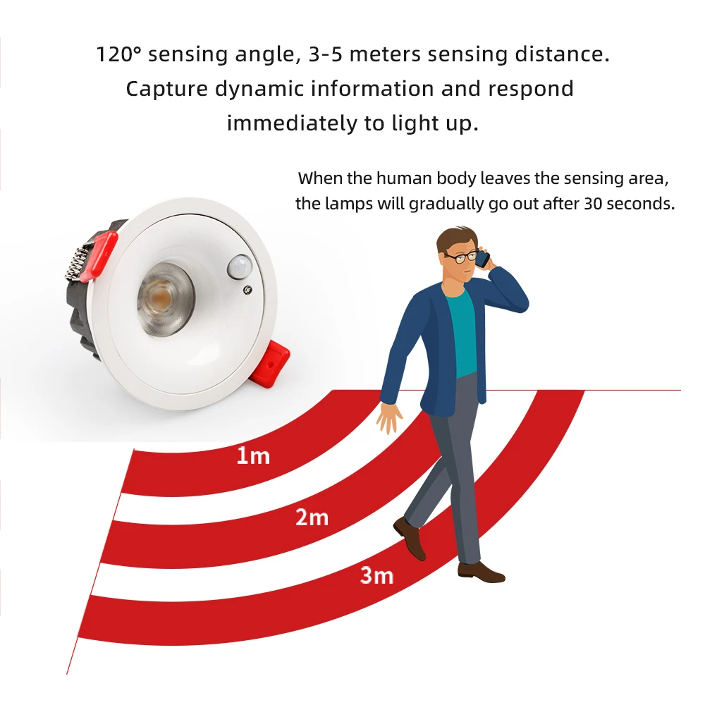 5W 7W 12W PIR Capteur de Mouvement Downlight AC85-265V Encastré Plafonnier Pour Couloir Salon Cuisine Décor Éclairage
