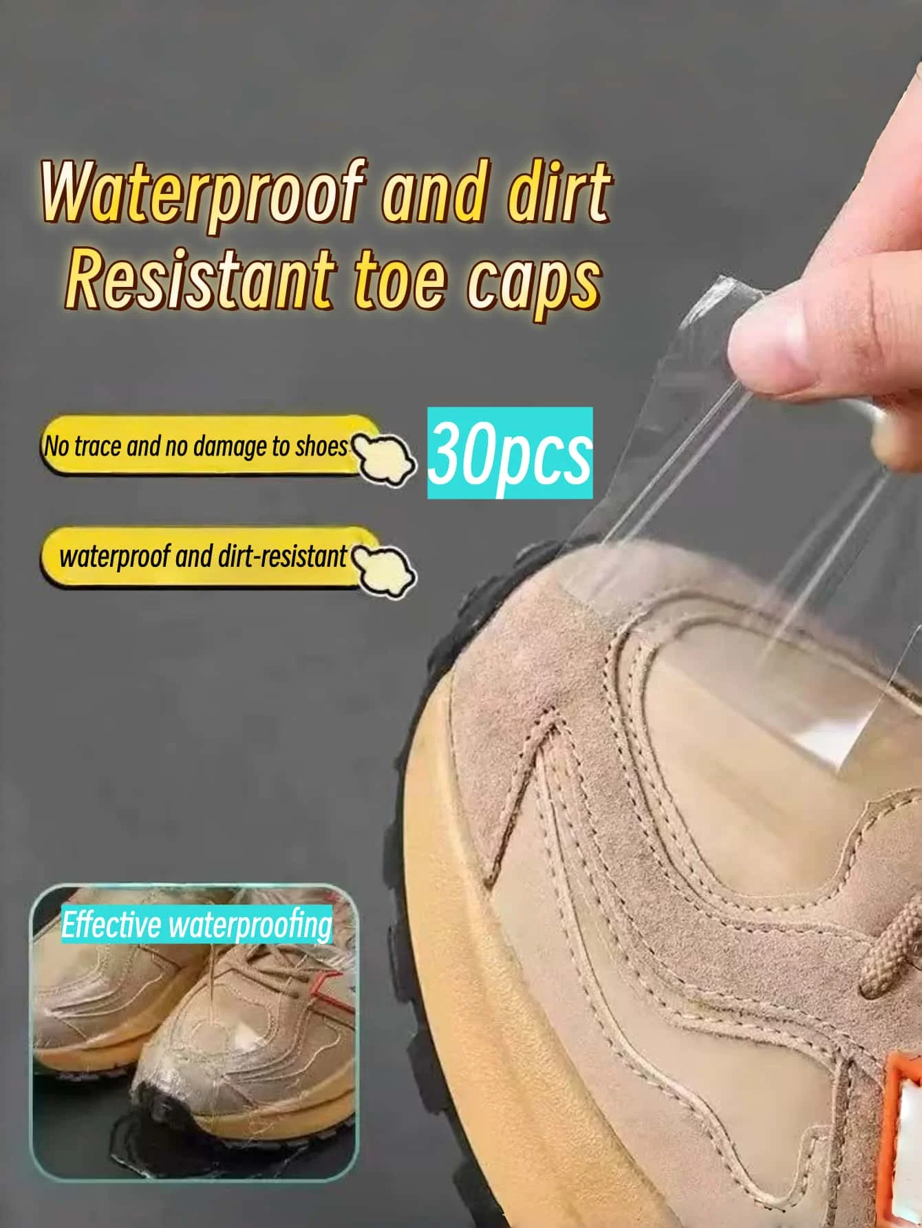 30 Pieces of Toe Cap Waterproof and Dustproof Shoe Protection Stickers, Moisture-Proof Shoe Protectors for Men and Women in Snow