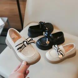 Girls' Leather Shoes 2024 Spring and Autumn New Little Girl Fashion Bow Princess Shoes Baby Soft Sole Anti slip Casual Shoes