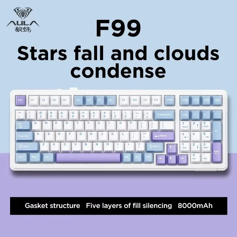 AULA F99 Gasket-mounted Gaming Keyboard 99 Keys Customizable Bluetooth 5.0/2.4G Wireless RGB Machanical Keyboard 98% Layout