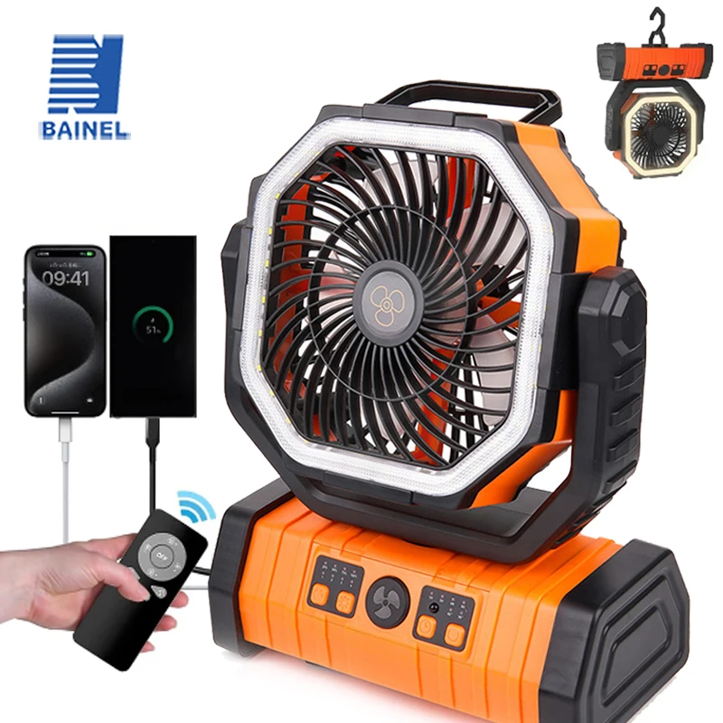 

20000mAh Battery Operated Fan Portable Rechargeable Desk/Camping Fan with LED Light and Hook Outdoor Fan for Tent Car Trip