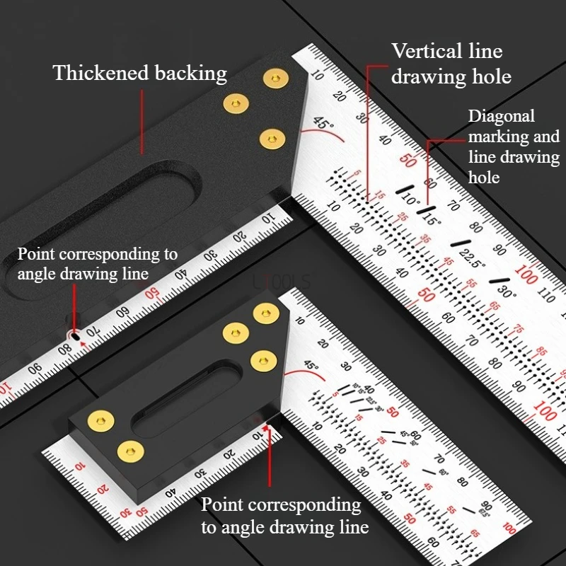 

Нержавеющая сталь 90 ° Угловая линейка позиционирования, многофункциональная квадратная маркировка отверстий для деревообработки, прецизионная макет промышленного класса