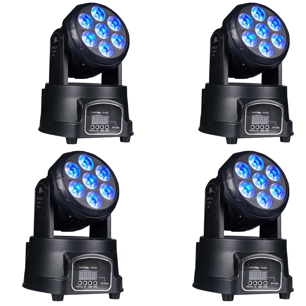 

4PCS Moving Head 7x12W LED Light 4 IN 1 RGBW Professional Stage Effect 10/15DMX Wash Light for Disco DJ Music Party Dance Club