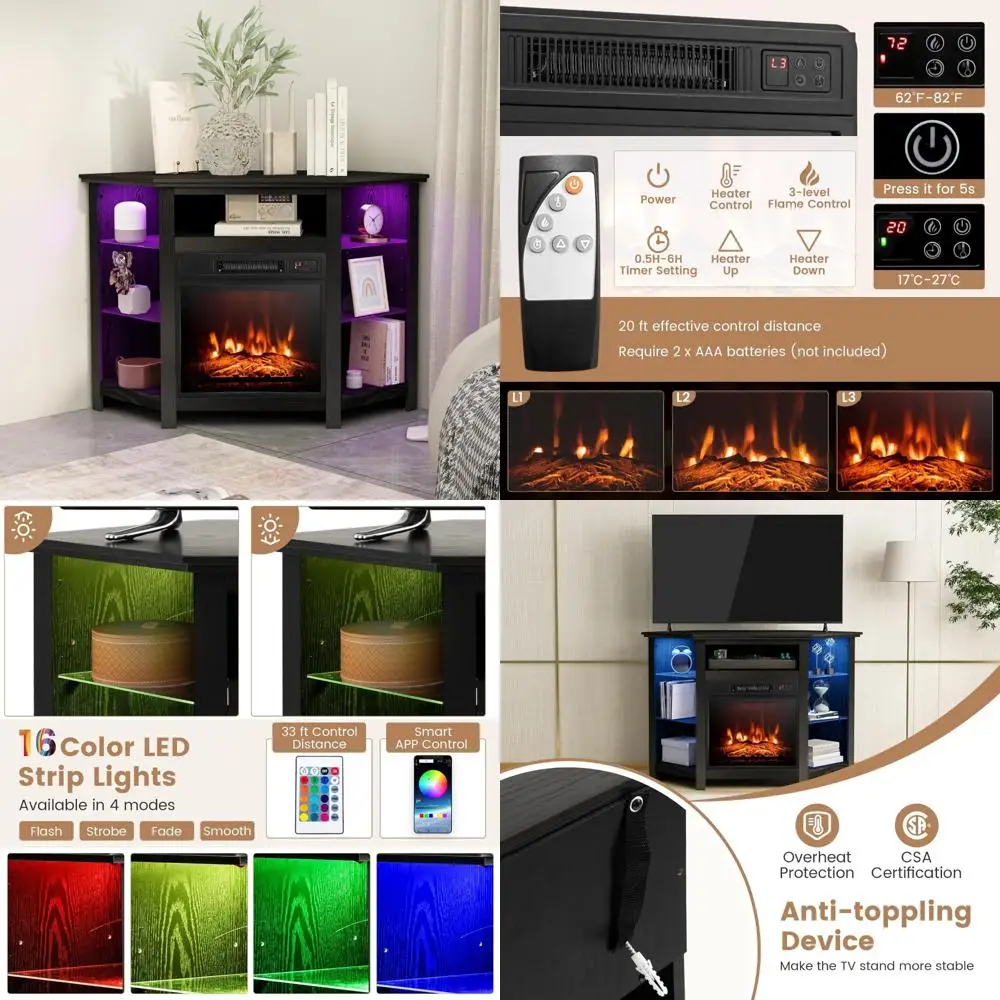 

45 Electric Fireplace TV Stand, Entertainment Center with Adjustable Shelves, 3 Brightness Levels