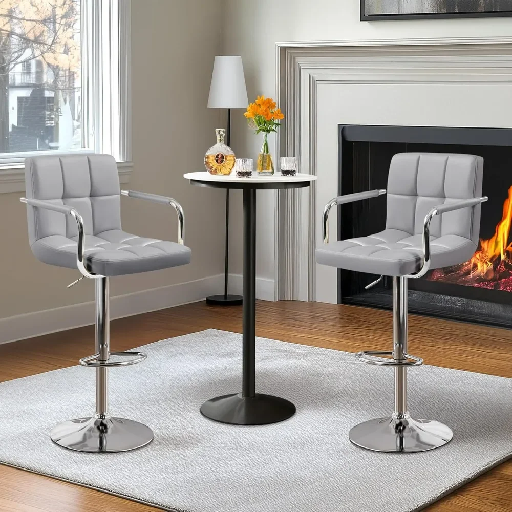 

Bar Stools, Hydraulic Kitchen Counter Height Bar Chairs with Armrest and Back, PU Leather Adjustable Swivel Barstools Set of 2
