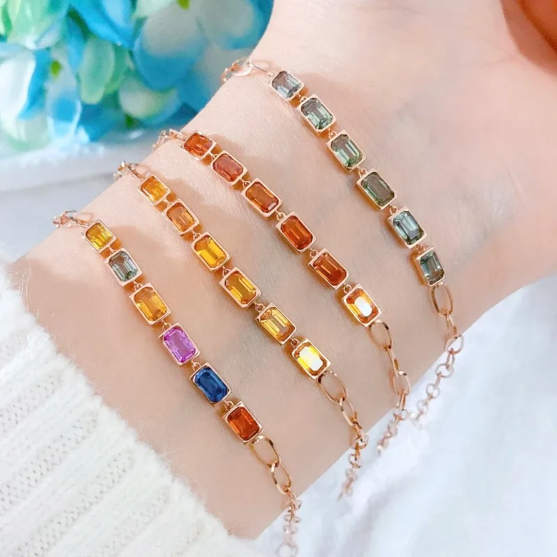 

RUIF Ins 18K Gold Setting Natural Colourful Sapphire Gemstone Bracelets Fashion Jewelry