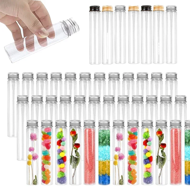 50Pcs 50-110ml Clear Plastic Test Tubes Bottles Straight Bottle Containers For Wedding Spices Dried Flowers Candy Storage Decor