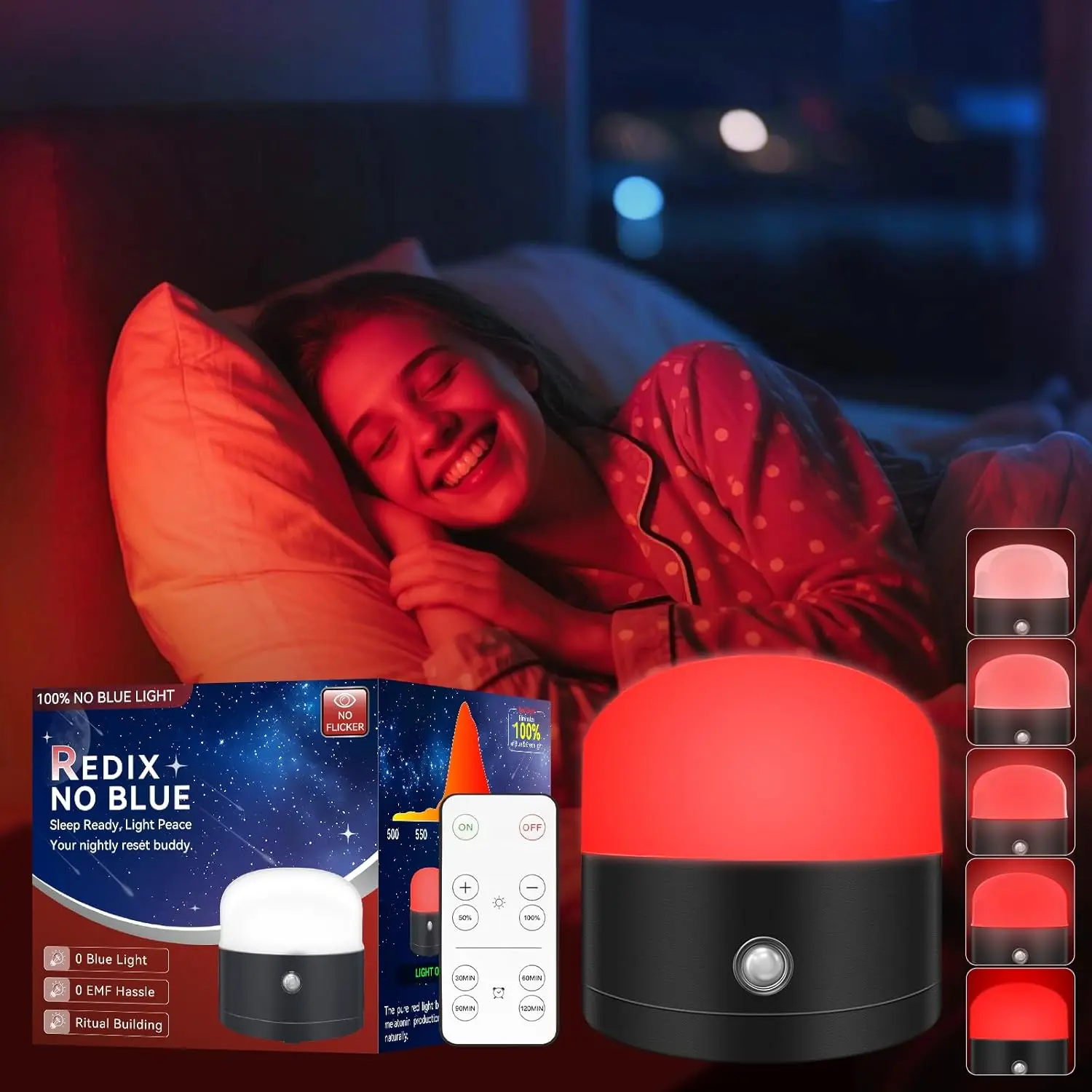 

670nm Red Light for Sleep, Blue Light Blocking & Dimmable with Timer & Remote, Night Lamp for Bedroom and Nursery