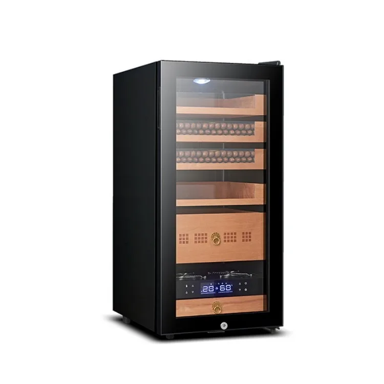 Compressor Cigar Cooler 78 Liter Stainless Steel Humidity Temperature Adjustable Digital Display Cigar Humidor Cabinet