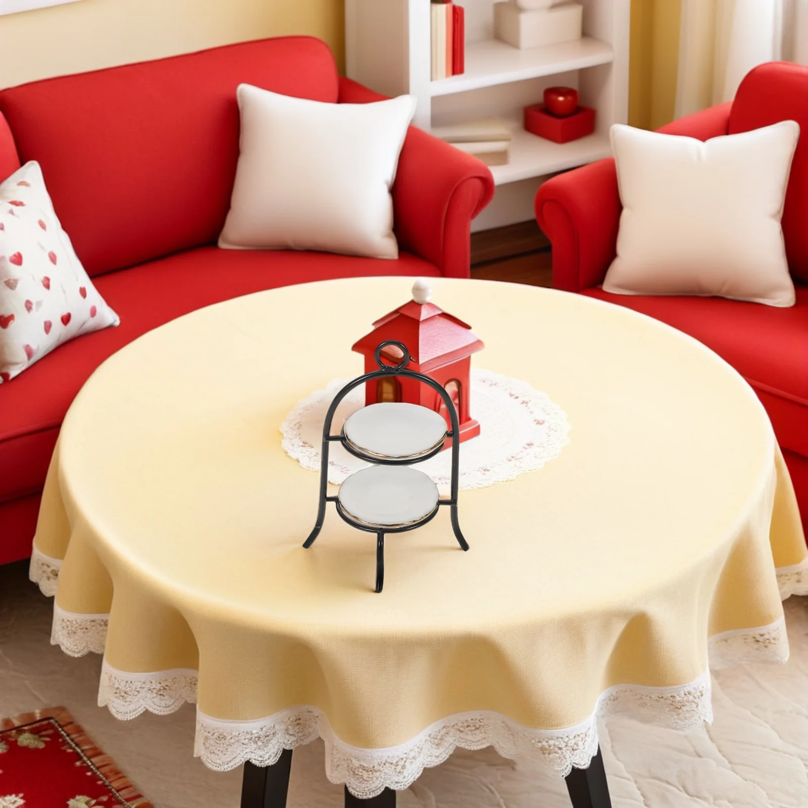 

1Set Mini Kitchen Decor: 1:12 Scale 2-Tier Dessert Stand Metal Ceramic Material for Realistic Dollhouse Baking Scene Display