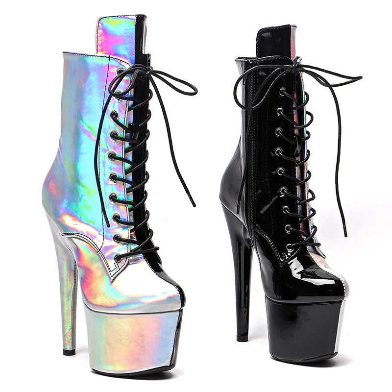 

Leecabe Holo Shiny PU Upper 17CM/7inches Pole dancing shoes High Heel platform Boots Pole Dance shoes