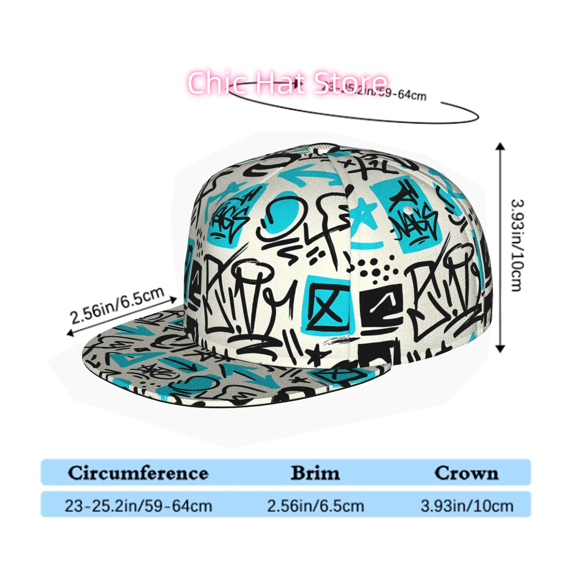 Abstract Graffiti Seamless Pattern, Unisex All Over Print Flat Brim Baseball Cap, Hip Hop Streetwear Snapback Hat for Skateboard