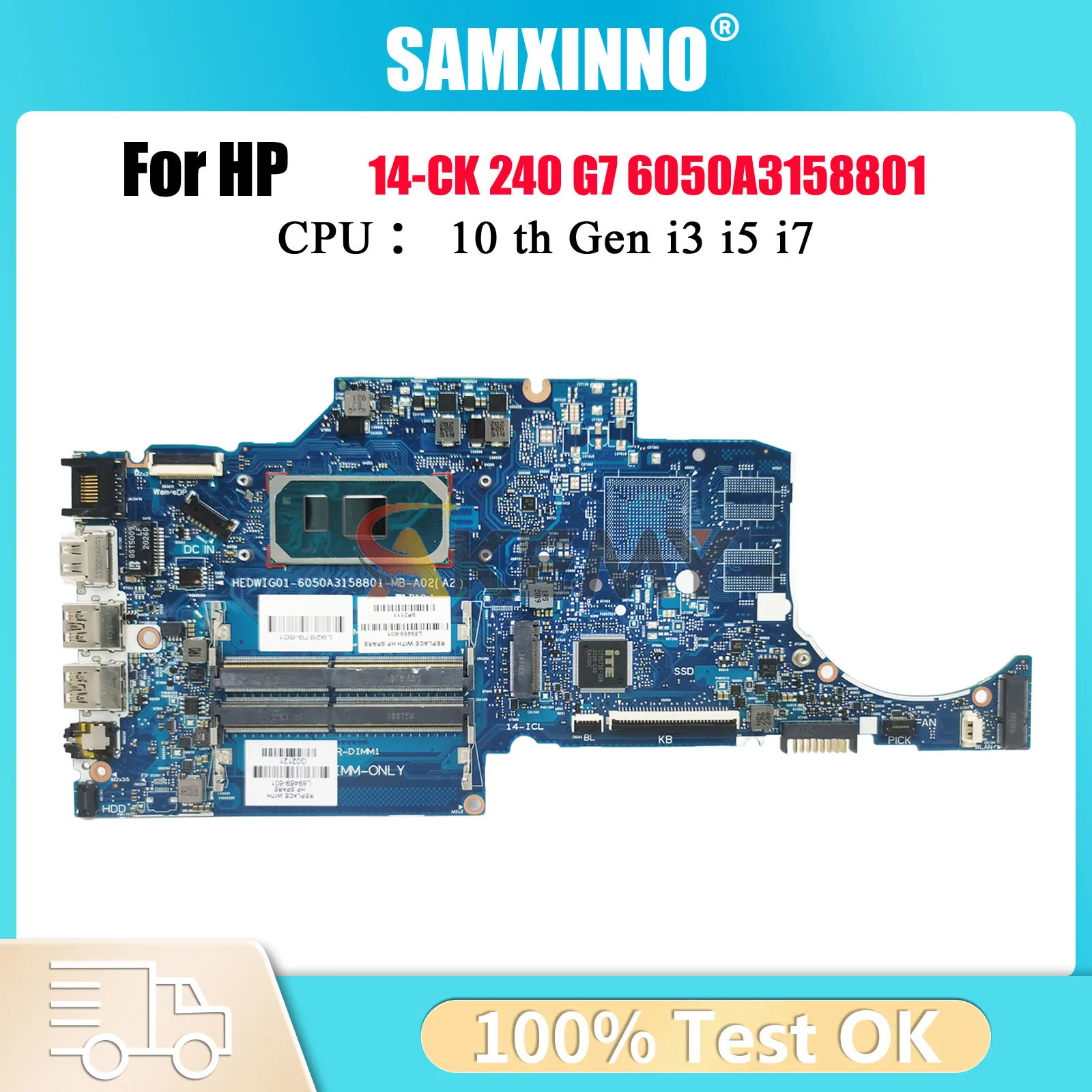 

6050A3158801 для ноутбука HP 240 G8 14-CK 14-CF, материнская плата с процессором i3 i5 i7 UMA DDR4 L89469-601 L89470-601, 100% полностью протестировано