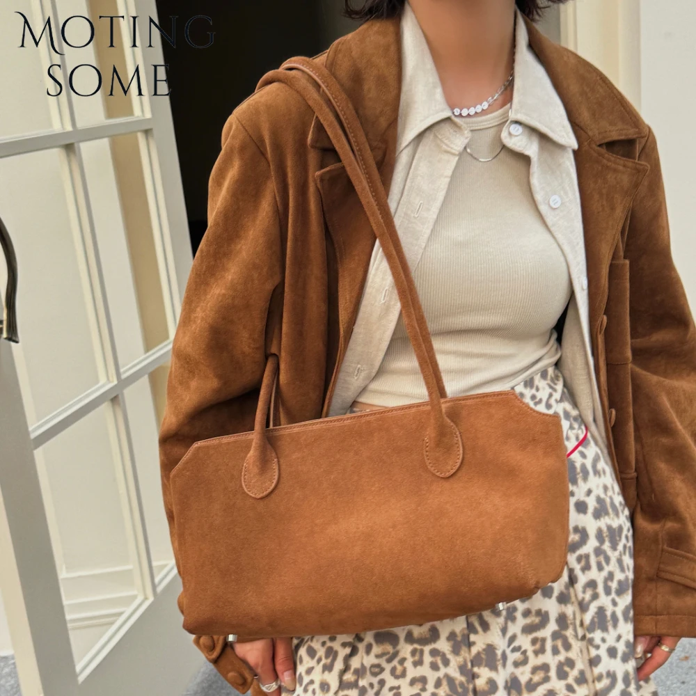 

Motingsome Soft Suede Genuine Handbag and Purses Women Shoulder Underarm Satchel Luxury Designer Tote Matte Cowhide Bag New In