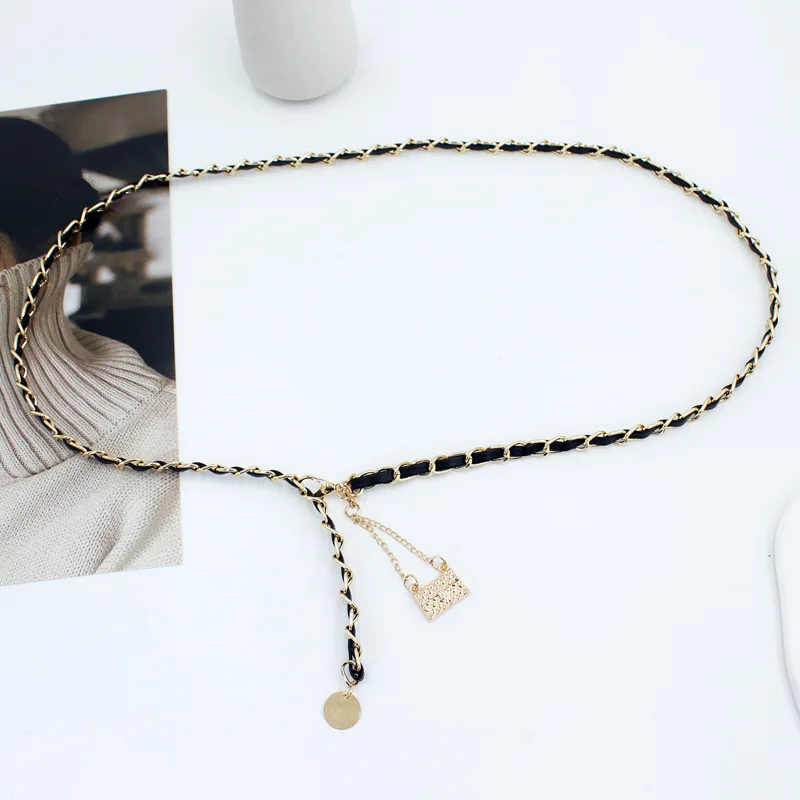 Women Dress Decoration Punk Alloy Belt Long Tassel Adjustable Hook Metal PU Chain Buckle Belt Accessories