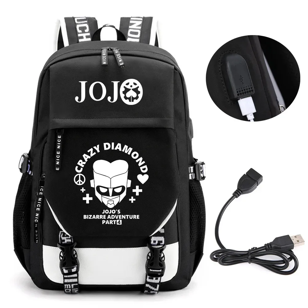 Mochila Anime para Meninos e Meninas, Mochilas Escolares, Bolsa para Laptop, Porta USB, Jojo, Jonathan, Assassino, Golden Experience